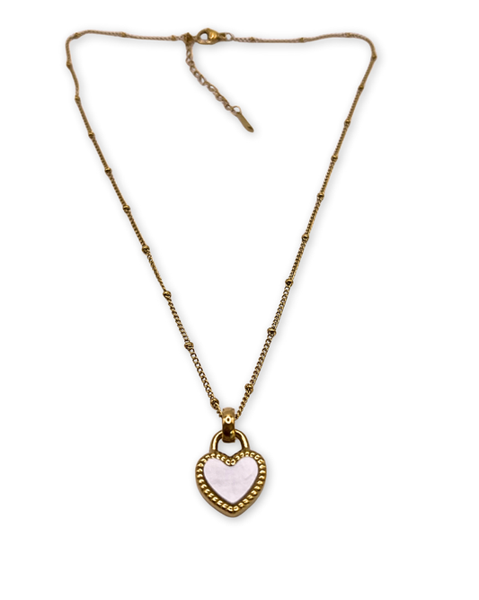 Goudkleurige ketting met wit en goudkleurig hart