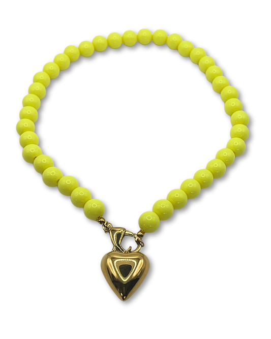 Gele kralenketting met hart