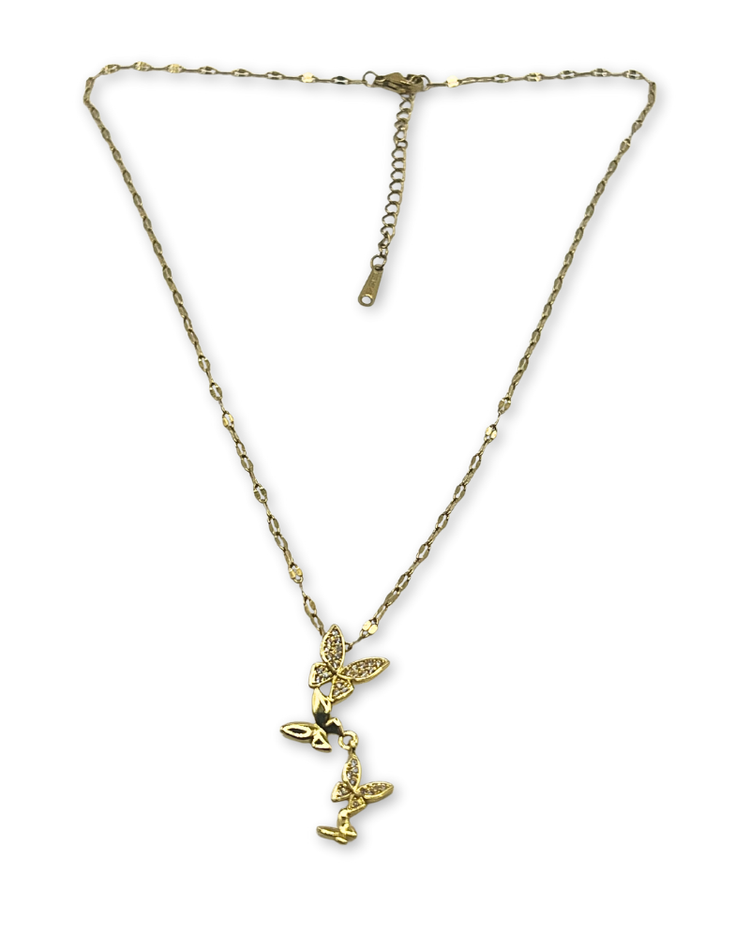 Goudkleurige ketting van roestvrijstaal met vlinders en kleine zirkonia's