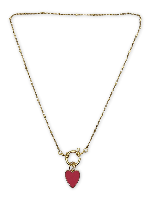 Gouden gesp ketting met roze hart