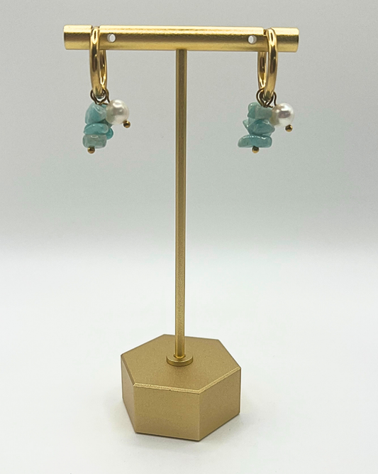 Oorringen met natuursteen turquoise en witte parel