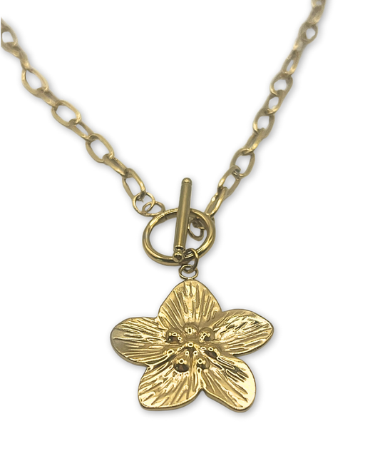 Goudkleurige schakelketting met grote bloem