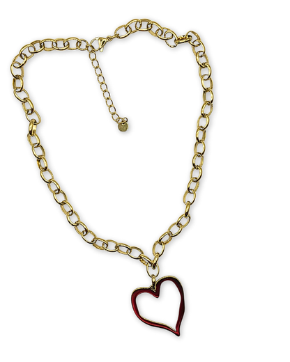 Goudkleurige schakelketting met grote harthanger