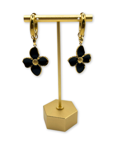 Goudkleurige oorringen met bloemen in zwart en goud