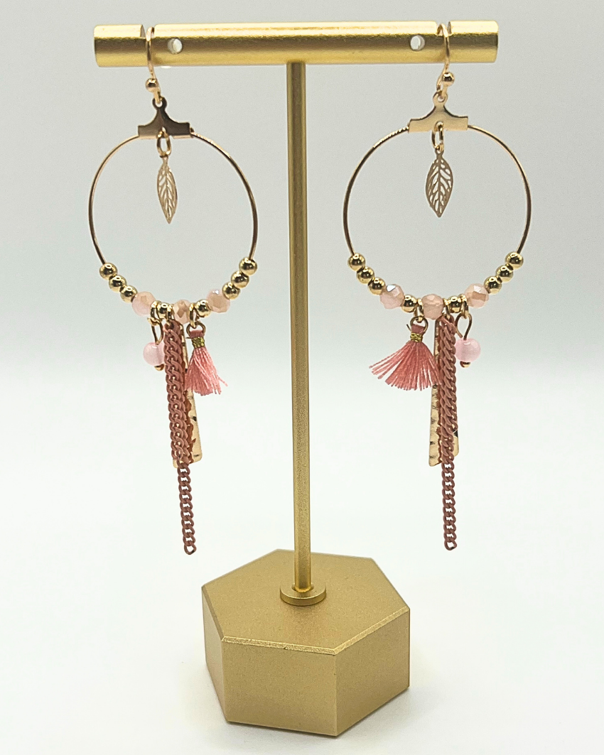 Boho cirkelvormige roze kwastoorbellen