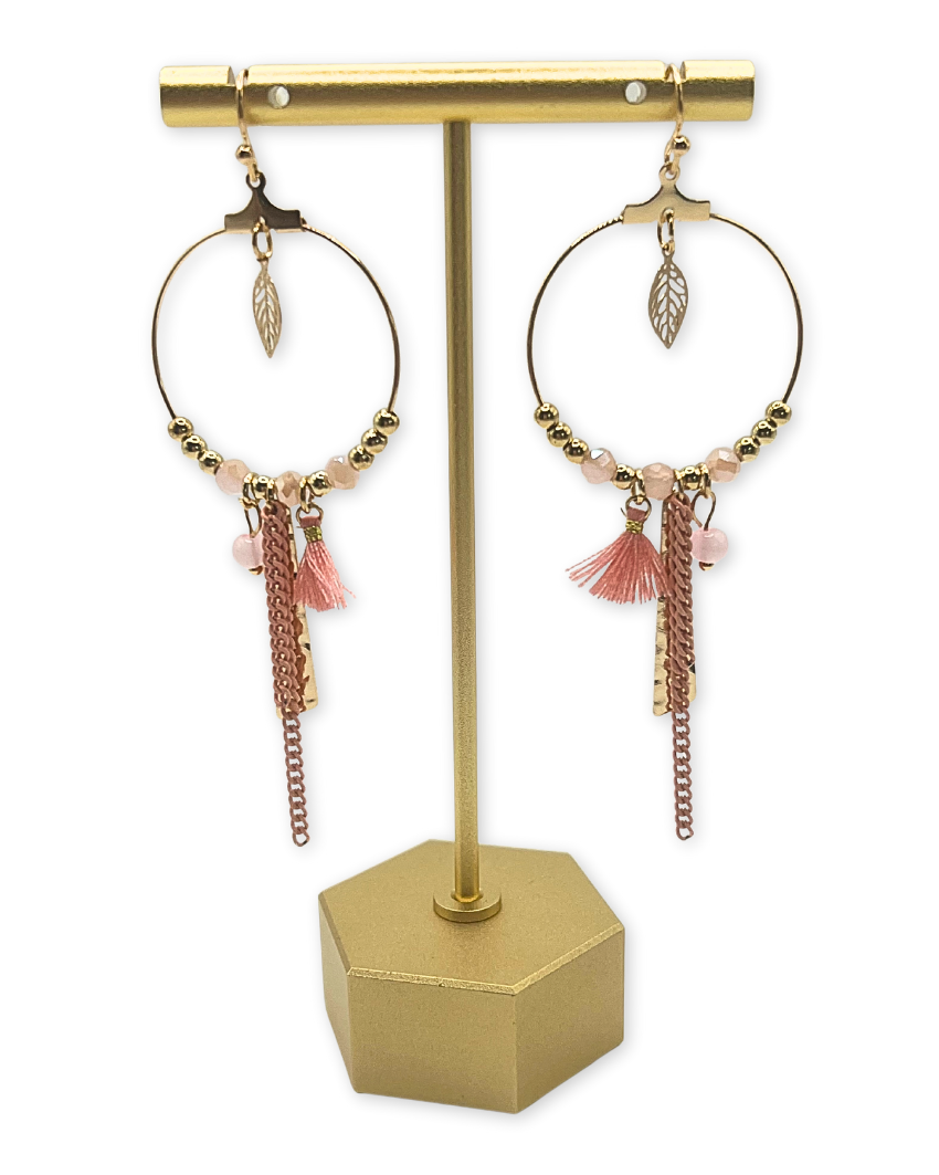 Boho cirkelvormige roze kwastoorbellen