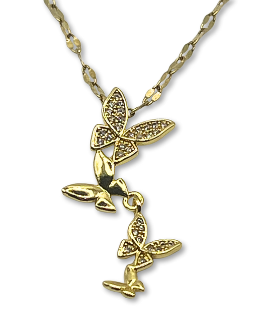 Goudkleurige ketting van roestvrijstaal met vlinders en kleine zirkonia's