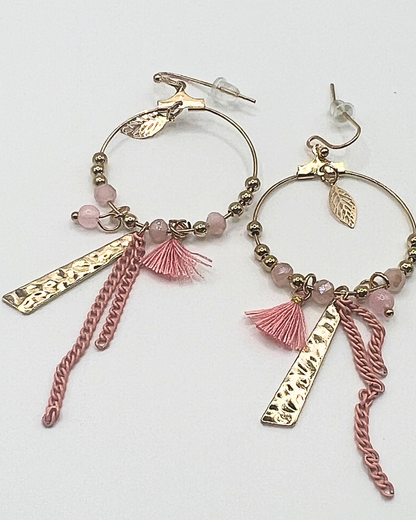 Boho cirkelvormige roze kwastoorbellen