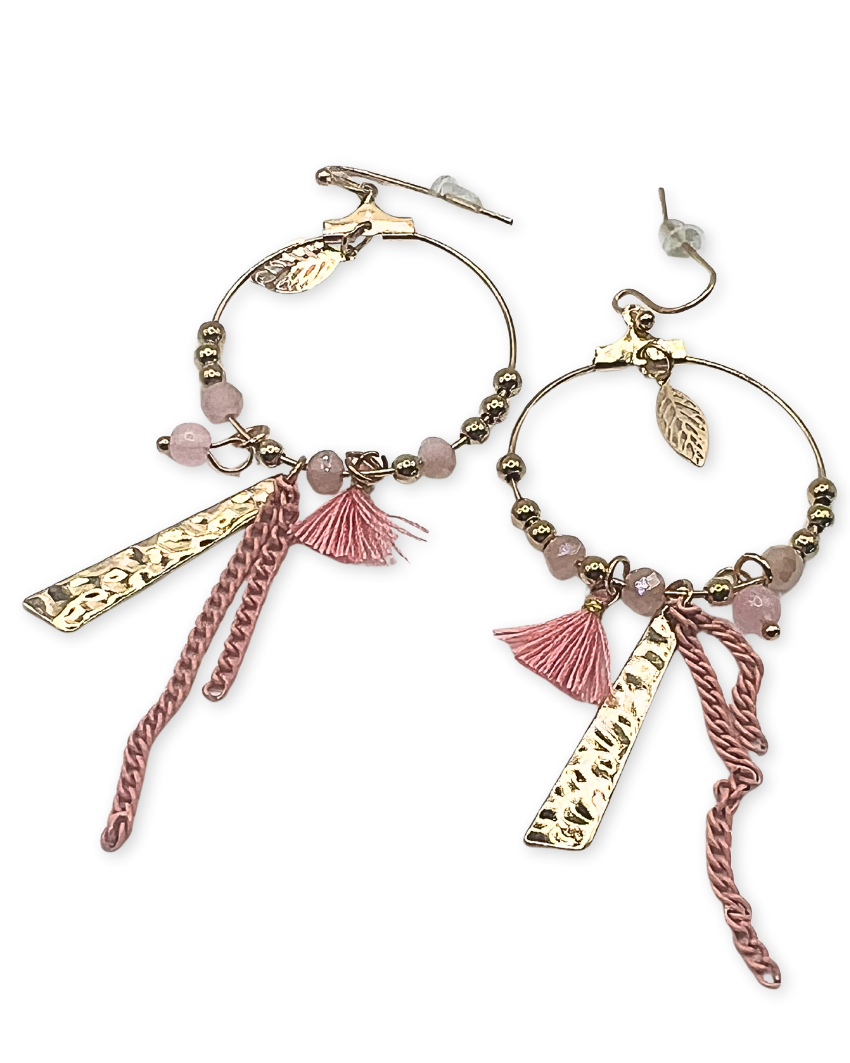 Boho cirkelvormige roze kwastoorbellen
