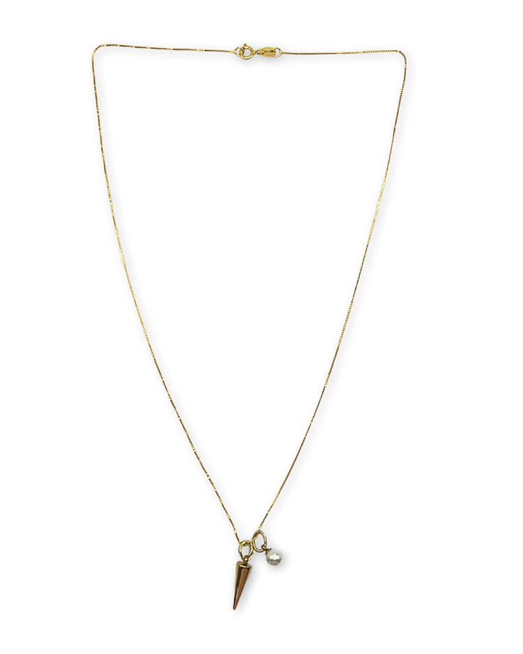 Goudkleurige ketting met imitatieparel en kegelbedel