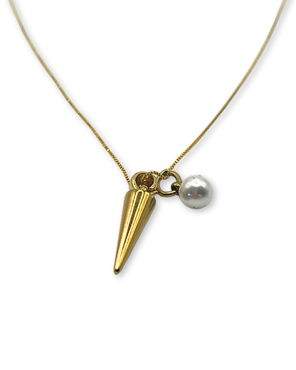 Goudkleurige ketting met imitatieparel en kegelbedel