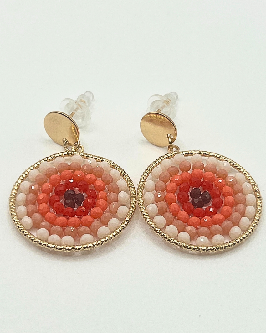Boho oorbellen rond zalmkleurig