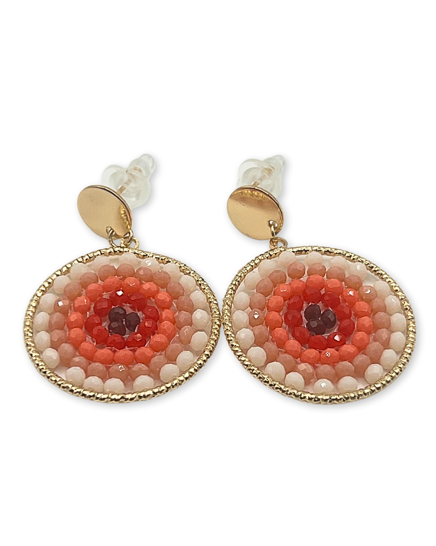 Boho oorbellen rond zalmkleurig