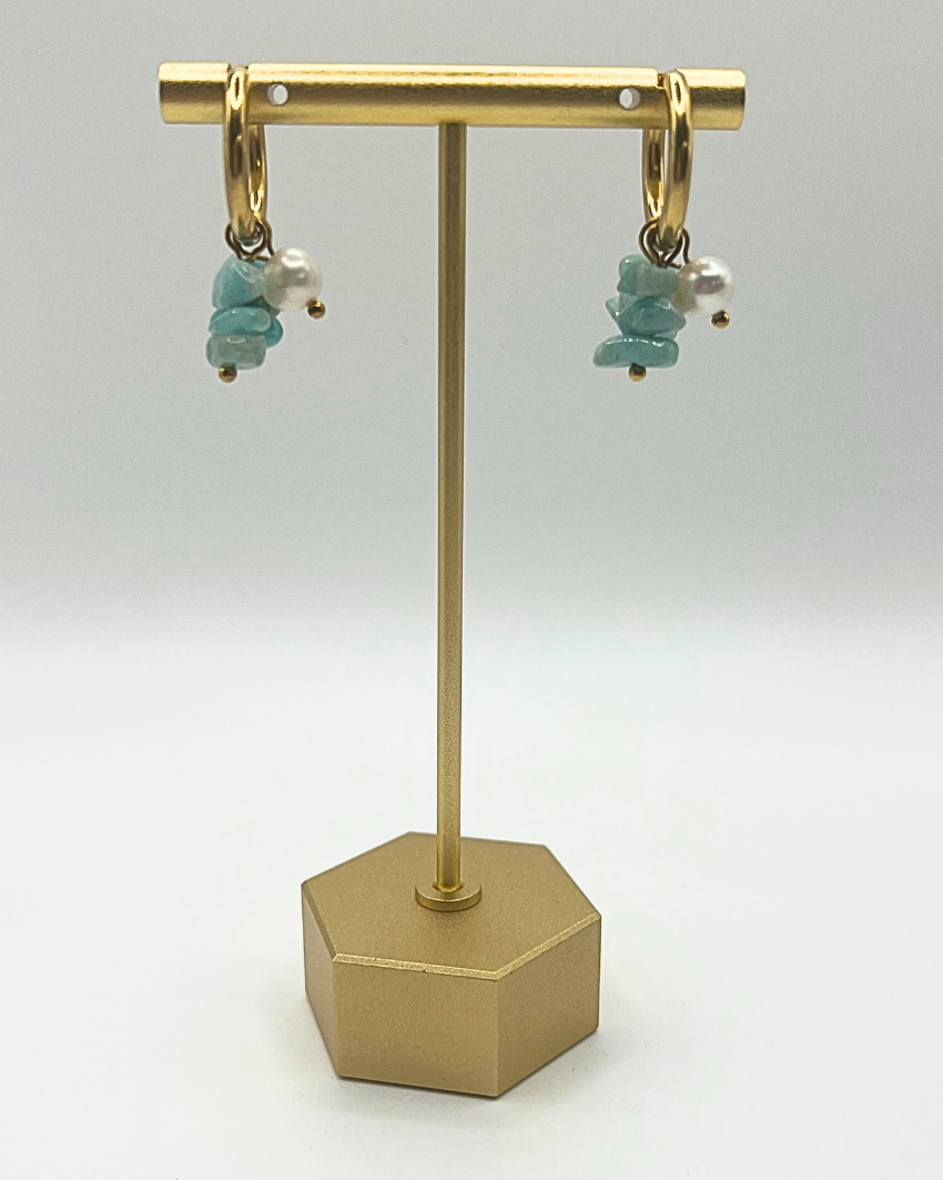 Oorringen met natuursteen turquoise en witte parel
