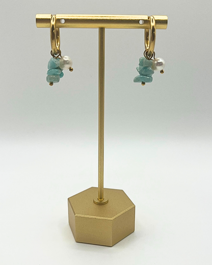 Oorringen met natuursteen turquoise en witte parel