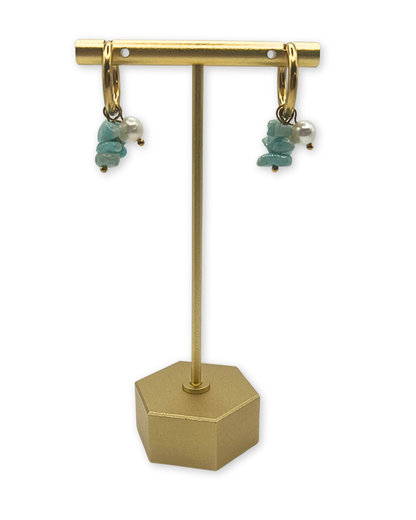 Oorringen met natuursteen turquoise en witte parel