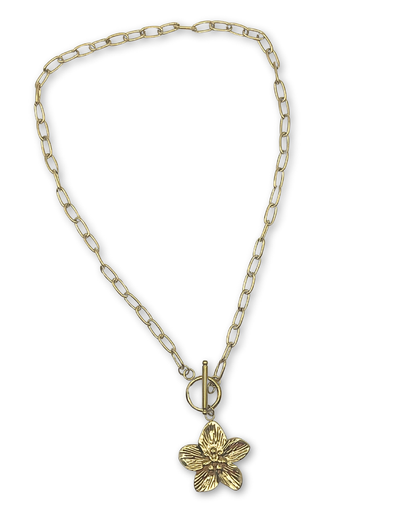 Goudkleurige schakelketting met grote bloem