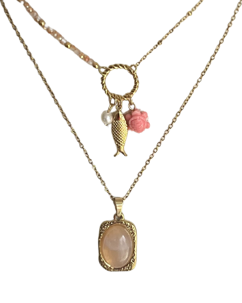 Kettingset met gouden en roze bedels