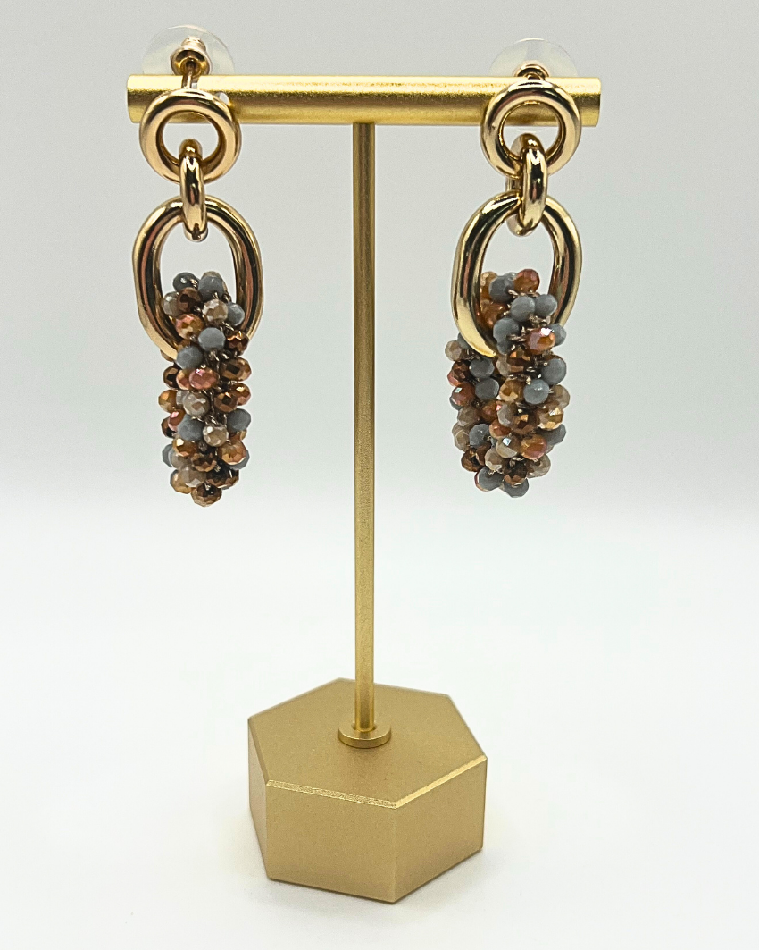 Oorbellen ovaal met kralen in warme herfsttinten