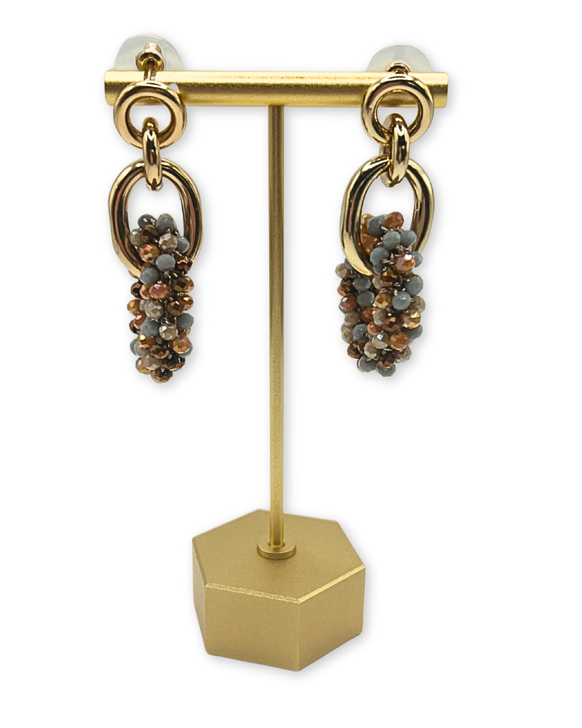 Oorbellen ovaal met kralen in warme herfsttinten