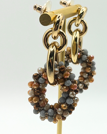 Oorbellen ovaal met kralen in warme herfsttinten