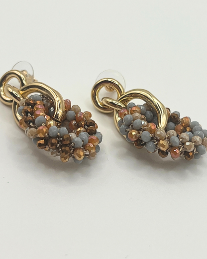 Oorbellen ovaal met kralen in warme herfsttinten