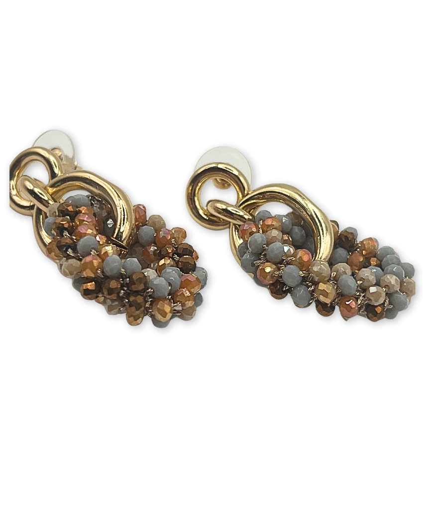 Oorbellen ovaal met kralen in warme herfsttinten