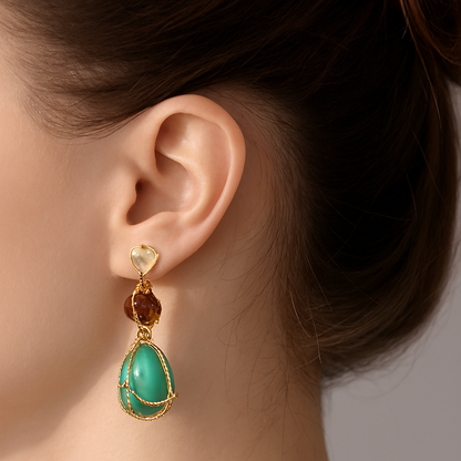 Oorhangers met groene en bruine steen